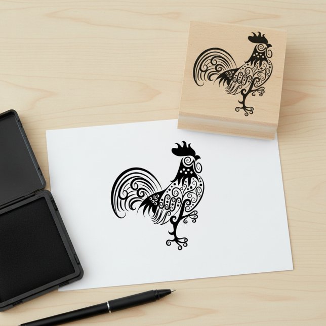 Swirly Artistic Rooster Rubber Stamp (Swirly artistic rooster rubber stamp. 🐓)