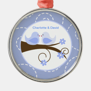 Swirly Bird (Blue) Custom Love Bird Keepsake Metal Tree Decoration