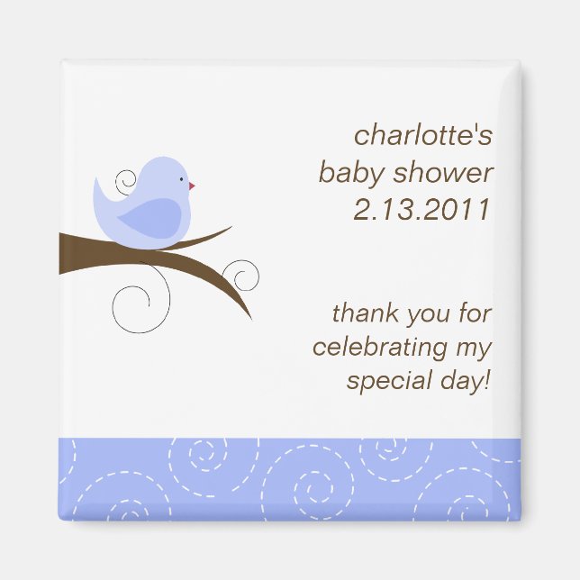 Swirly Bird Custom Baby Shower Favour Magnet (Front)