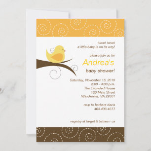 Swirly bird Gender Neutral Baby Shower Invitation