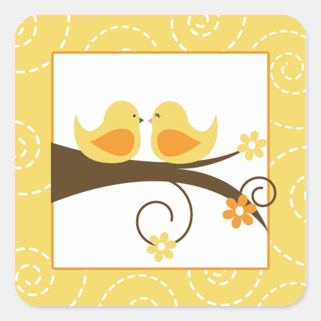 Swirly Bird Yellow Love Birds Wedding (20) Sticker (Front)
