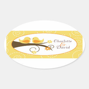 Swirly Bird (Yellow) Wedding Oval Favour Sticker