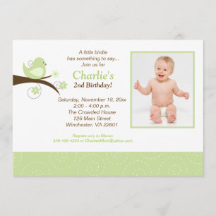 Swirly Birds Trendy Green Photo Birthday Invite