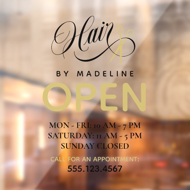 Swirly Black Text Scissors Hair Salon Open Hours (Sheet 2)