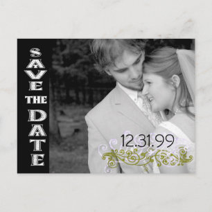 Swirly Black & White Save The Date Your Photo Announcement Postcard