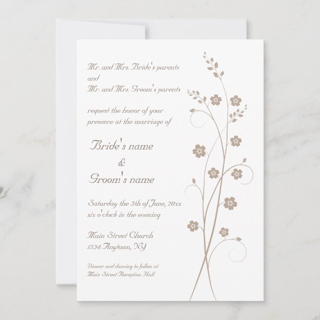 Swirly Blooms Wedding Invitation (Front)