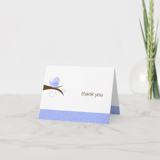 Swirly Blue Bird Note Card Thank You Note Folded (Front)