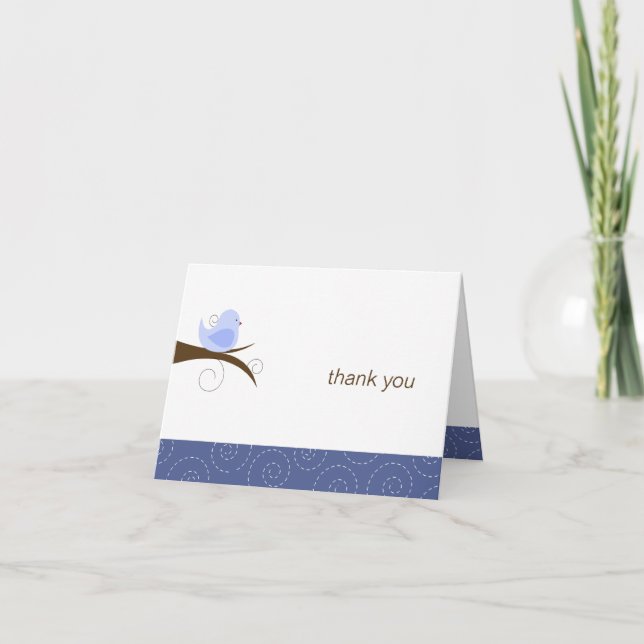 Swirly Blue Bird Note Card Thank You Note Folded (Front)