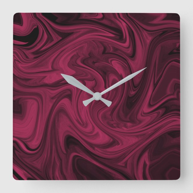 Swirly Burgundy Abstract Square Wall Clock (Front)