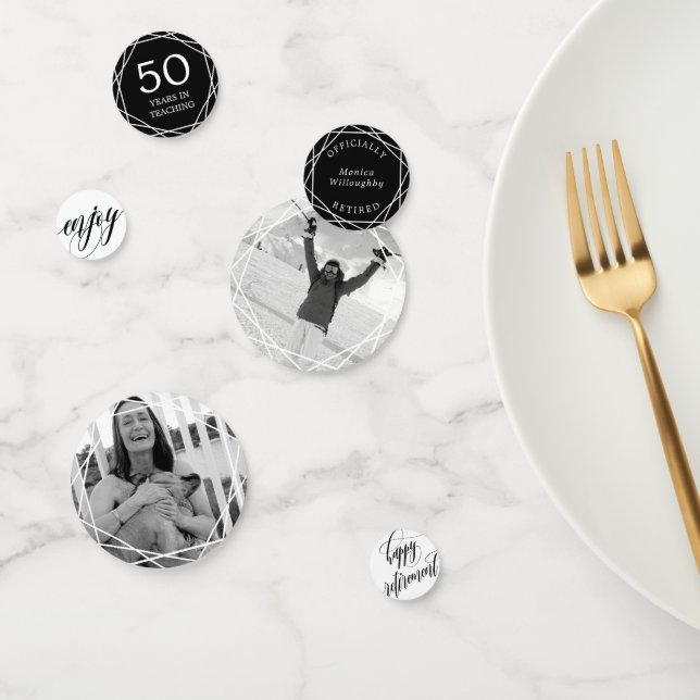 Swirly Calligraphy & Photos Retirement Party Confetti (Group)