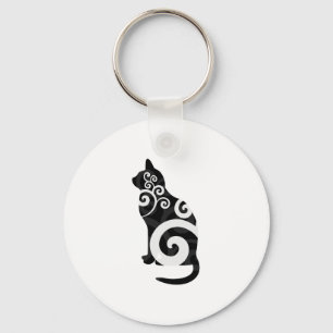 Swirly Cat Black Key Ring