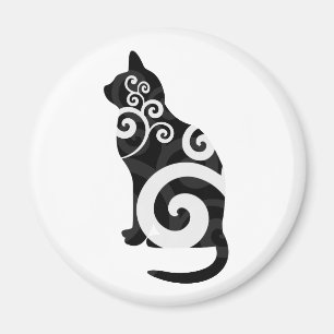 Swirly Cat Black Magnet