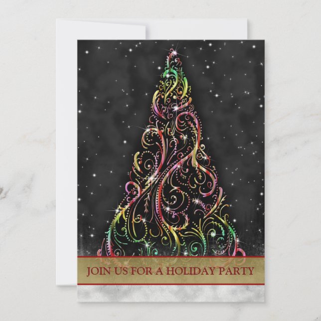 Swirly Christmas Tree Holiday Party Invitation (Front)