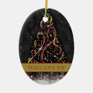 Swirly Christmas Tree Oval Xmas Ornament