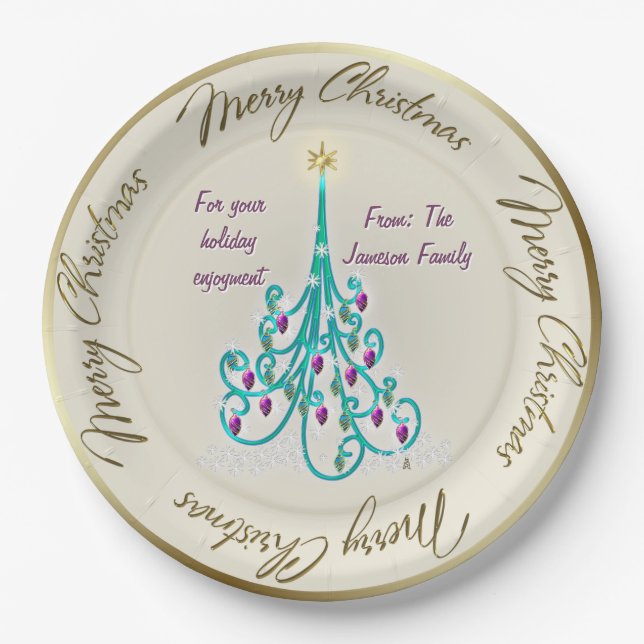 Swirly Christmas Tree  Paper Plate (Front)