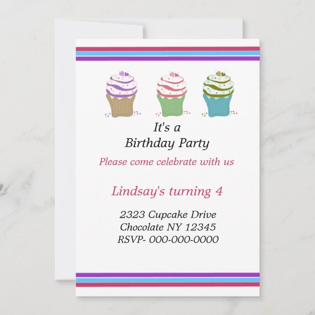 Swirly Cupcakes Birthday Party Invitation (Front)