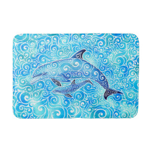 Swirly Dolphin Family  Bath Mat