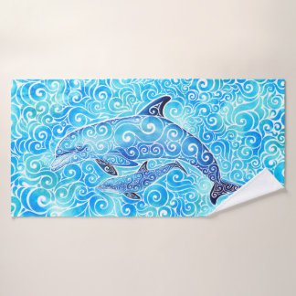 Swirly Dolphin Family Bath Towel