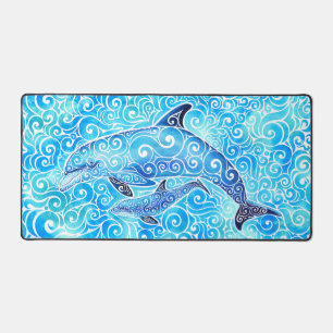 Swirly Dolphin Family Desk Mat