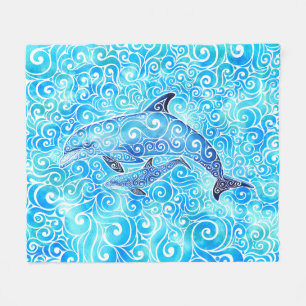 Swirly Dolphin Family Fleece Blanket