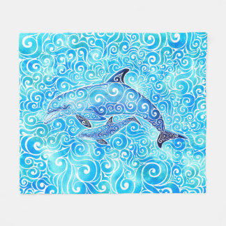 Swirly Dolphin Family  Fleece Blanket