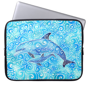 Swirly Dolphin Family  Laptop Sleeve