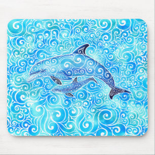 Swirly Dolphin Family Mouse Pad