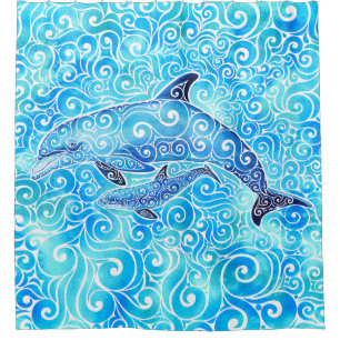 Swirly Dolphin Family Shower Curtain
