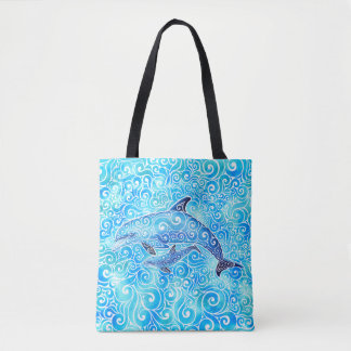 Swirly Dolphin Family  Tote Bag