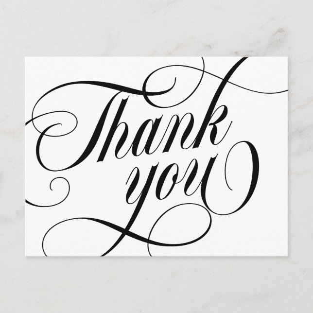 Swirly Elegant Black Script Thank You Postcard (Front)