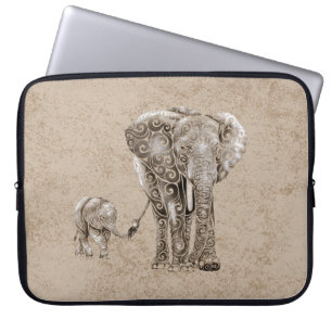 Swirly Elephant Family Laptop Sleeve