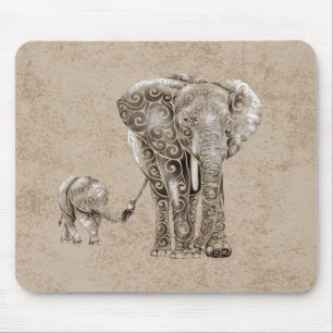 Swirly Elephant Family Mouse Pad
