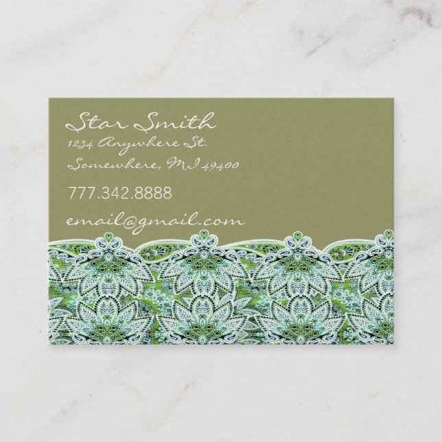 Swirly Floral Paisly Sage Green Business Card (Front)