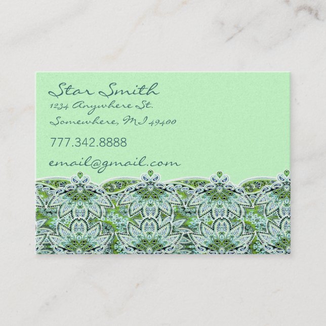 Swirly Floral Paisly Sage Green Business Card (Front)