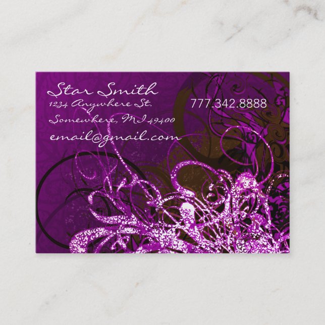 Swirly Florals - - Deep Purple Business Card (Front)