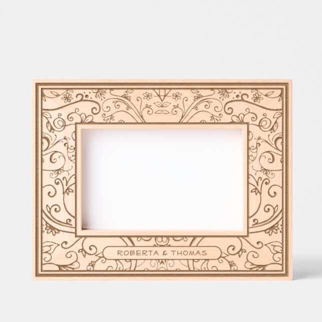 Swirly Flourish All Over Design with Names 4x6L Etched Frames (Front)