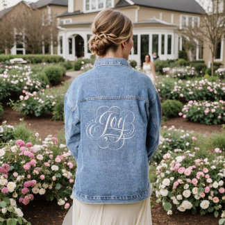 Swirly Flourished JOY  Happiness Calligraphy       Denim Jacket