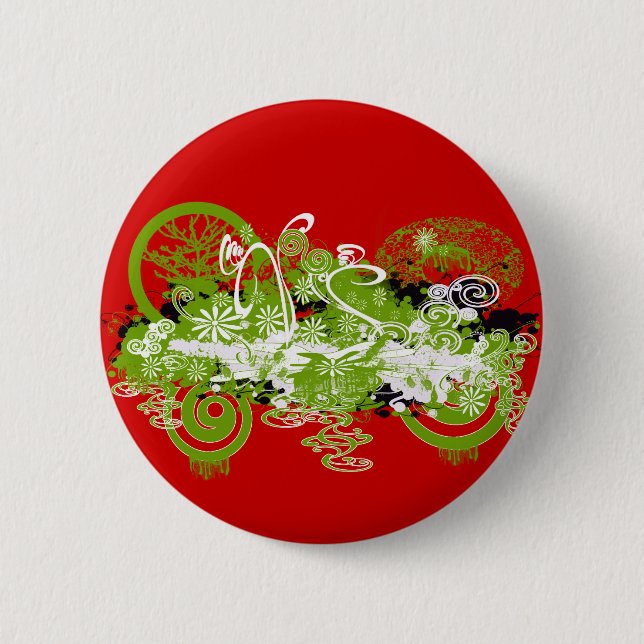 Swirly Flower Design 6 Cm Round Badge (Front)