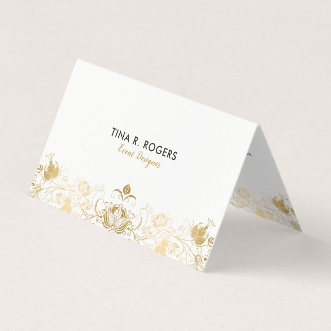 Swirly Gold Vintage Lace Design Business Card (Front)