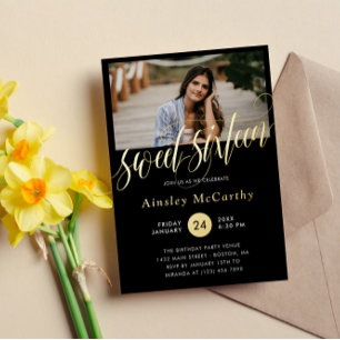 Swirly Golden Script Sweet Sixteen Photo
