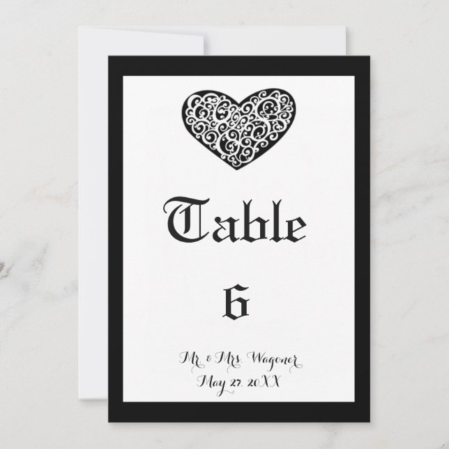 Swirly Heart Wedding - Table Number (Front)