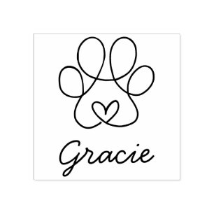 Swirly Heart Within Pet Paw Print with Signature Rubber Stamp