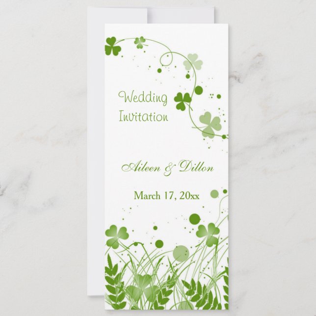 Swirly Irish shamrock in a meadow Wedding Invitation (Front)