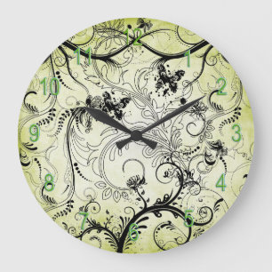 Swirly Leaf Vines Round Wall Clock