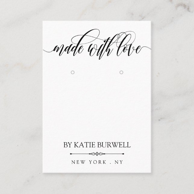 Swirly Made With Love Earring Display Business Card (Front)