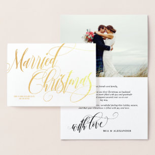 Swirly Married Christmas Wedding Photo Thank You Foil Card