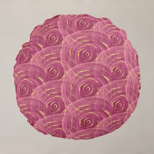 Swirly Mauve Gilded Abstract Rose Pattern Round Cushion (Creator Uploaded)