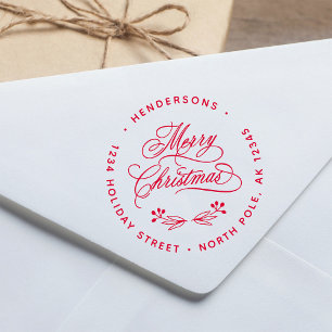 Swirly Merry Christmas Script Return Address Self-inking Stamp