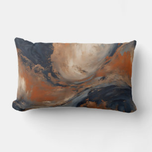 Swirly Navy Blue Orange Light Blue Marble Lumbar Cushion
