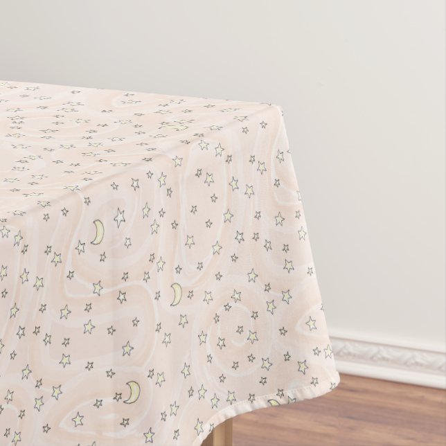 Swirly Orange Stars and Moons Baby Halloween Tablecloth (In Situ)